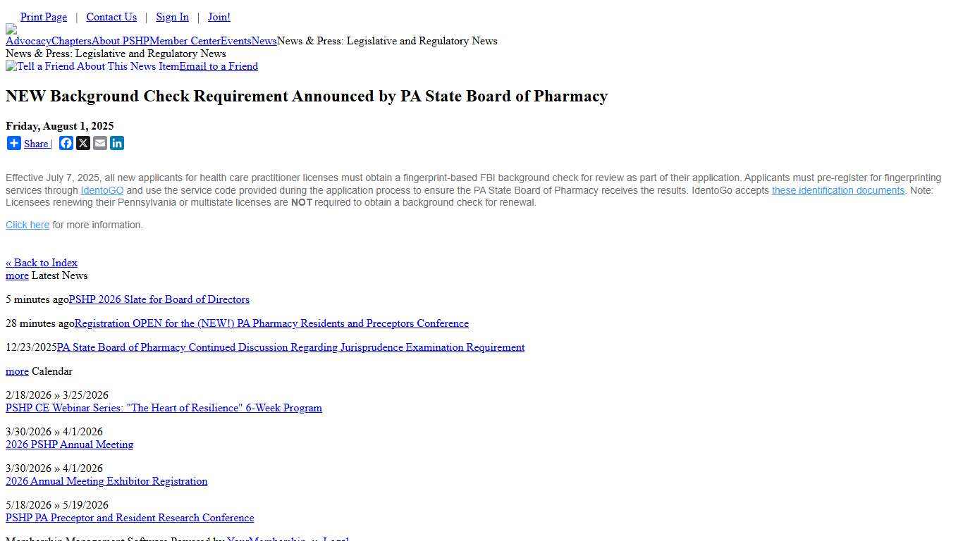NEW Background Check Requirement Announced by PA State Board of Pharmacy - Pennsylvania Society of Health-System Pharmacists