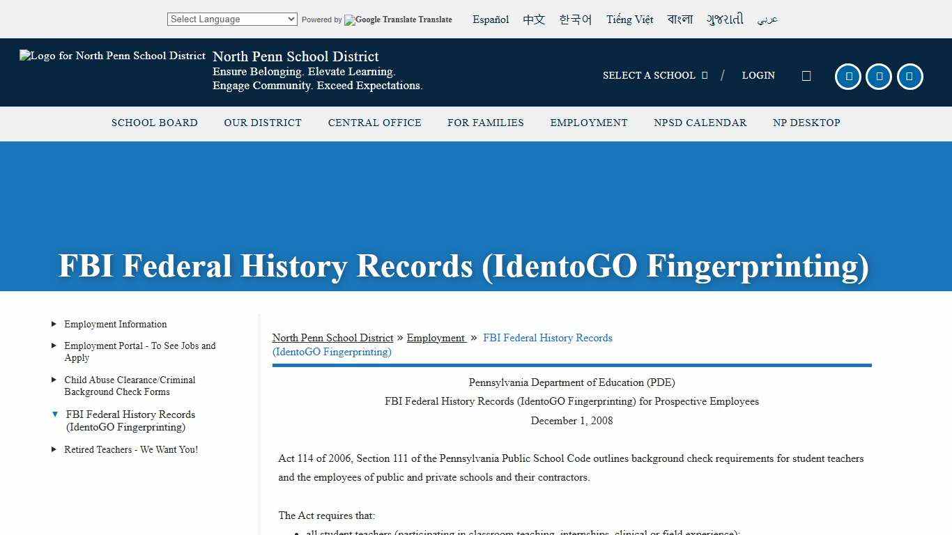 FBI Federal History Records (IdentoGO Fingerprinting) - North Penn School District