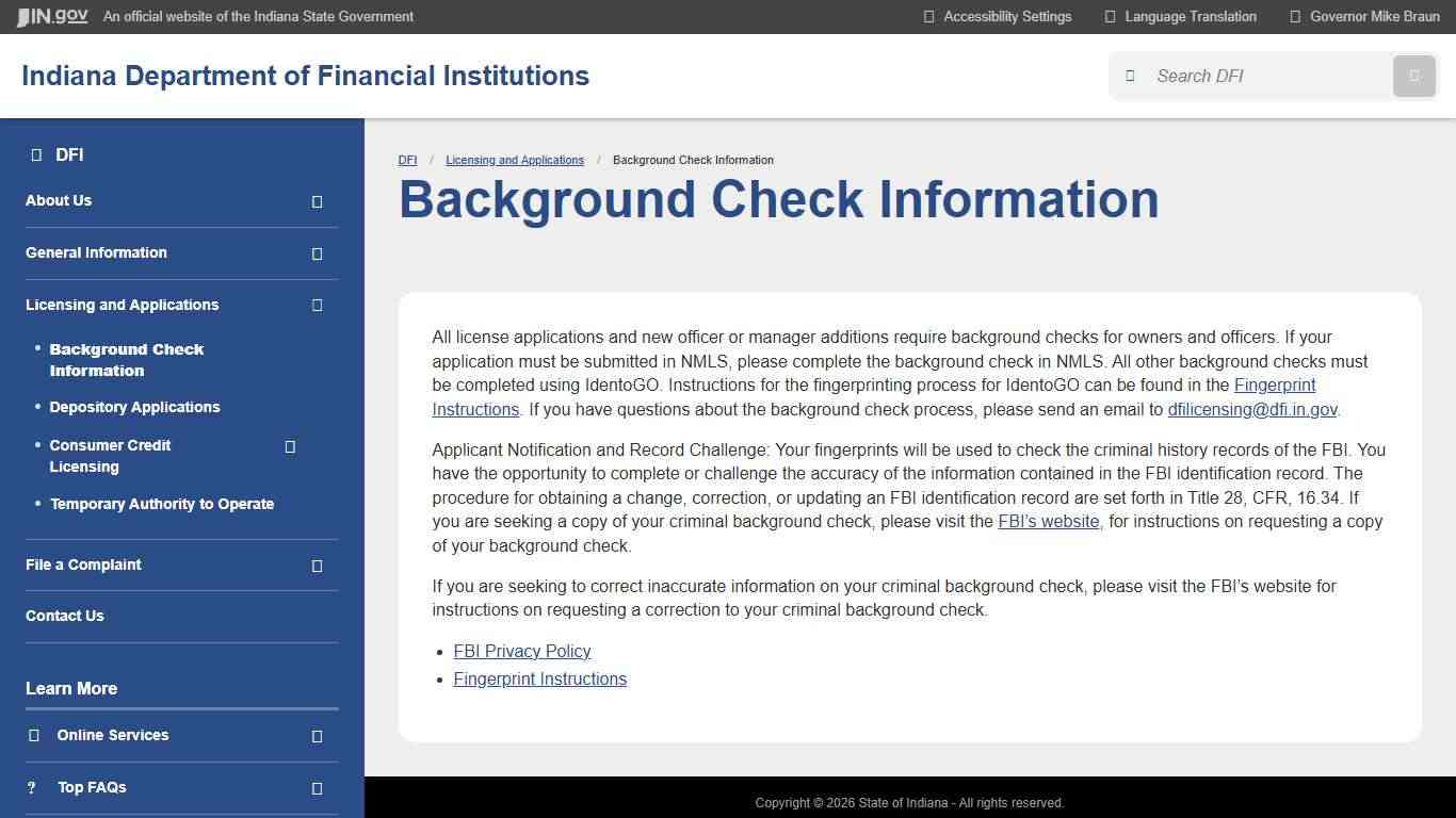 DFI: Background Check Information